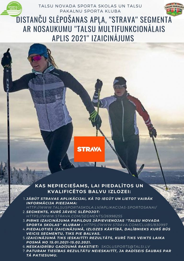 Talsu novada sporta skola aicina piedalīties distanču slēpošanas izaicinājumā lietotnē Strava