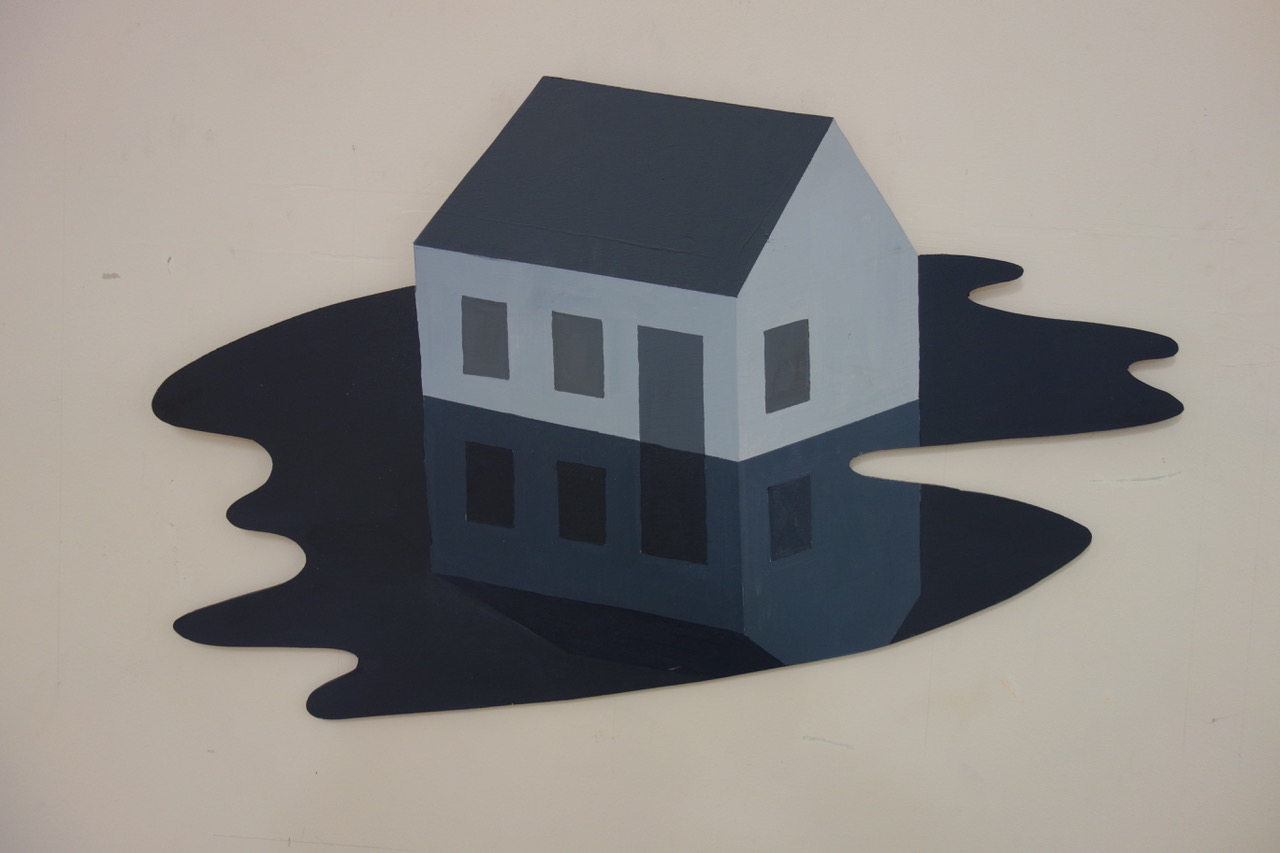 afiša gleznu izstādei ar māju