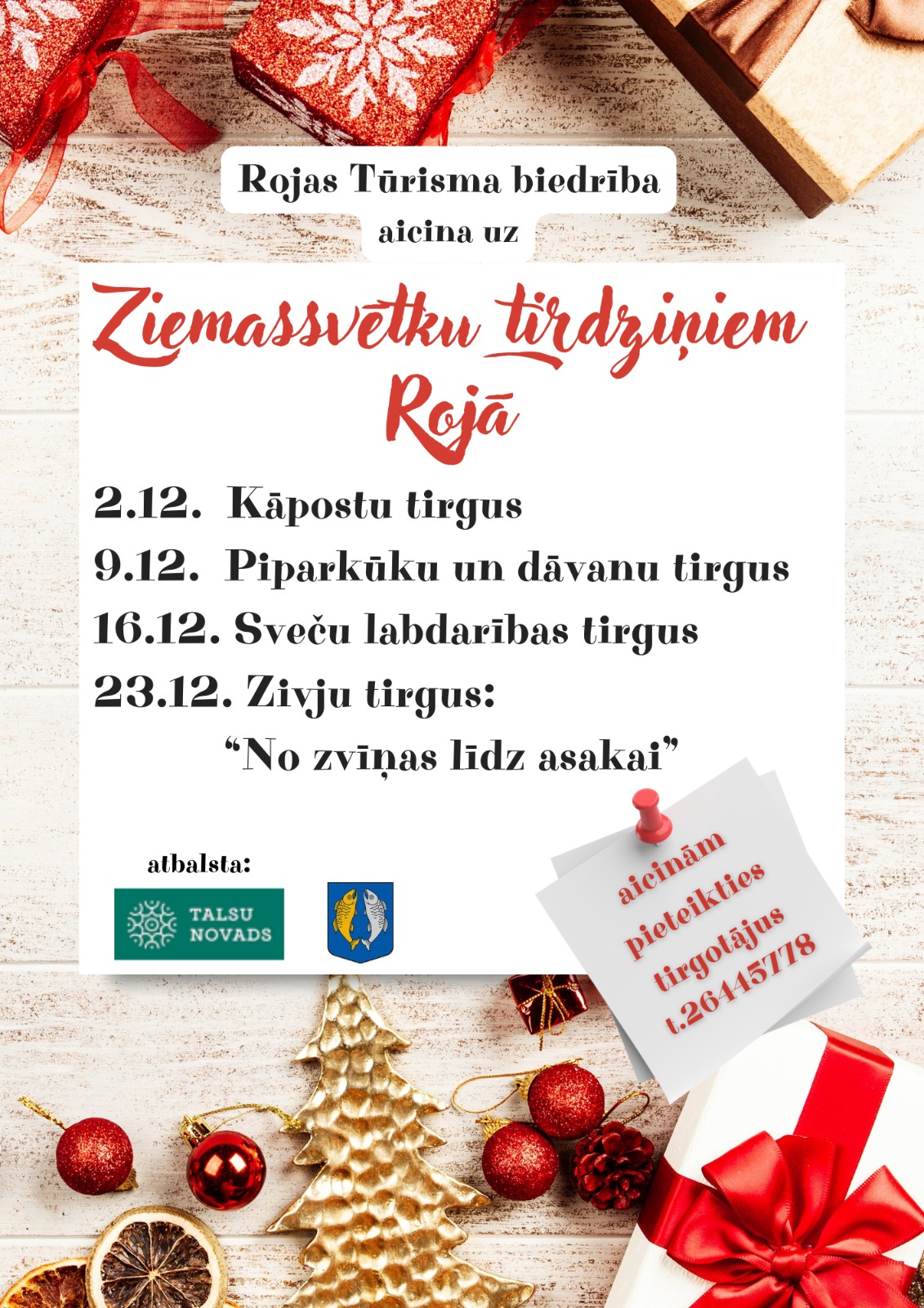 Ziemassvētku tirdziņi Rojā, afiša