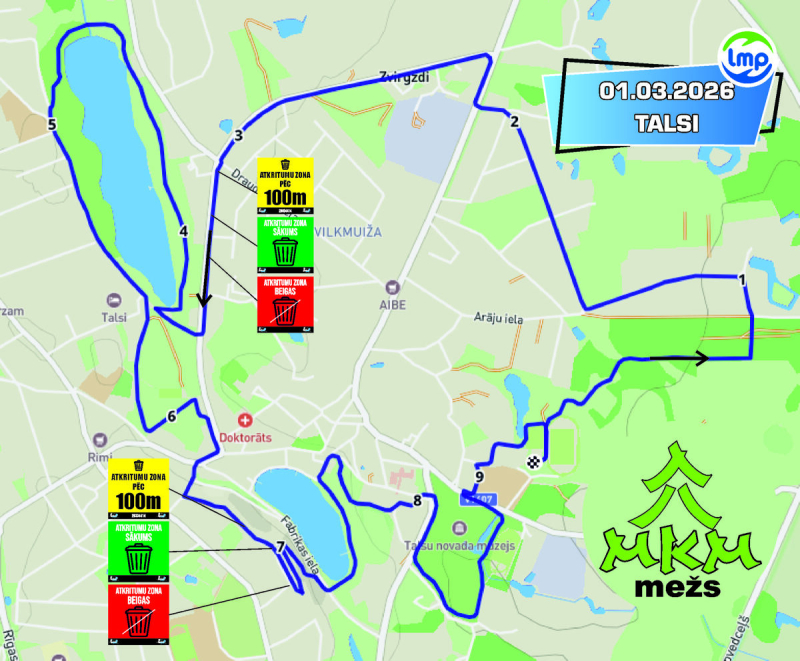 Noskrien ziemu trase